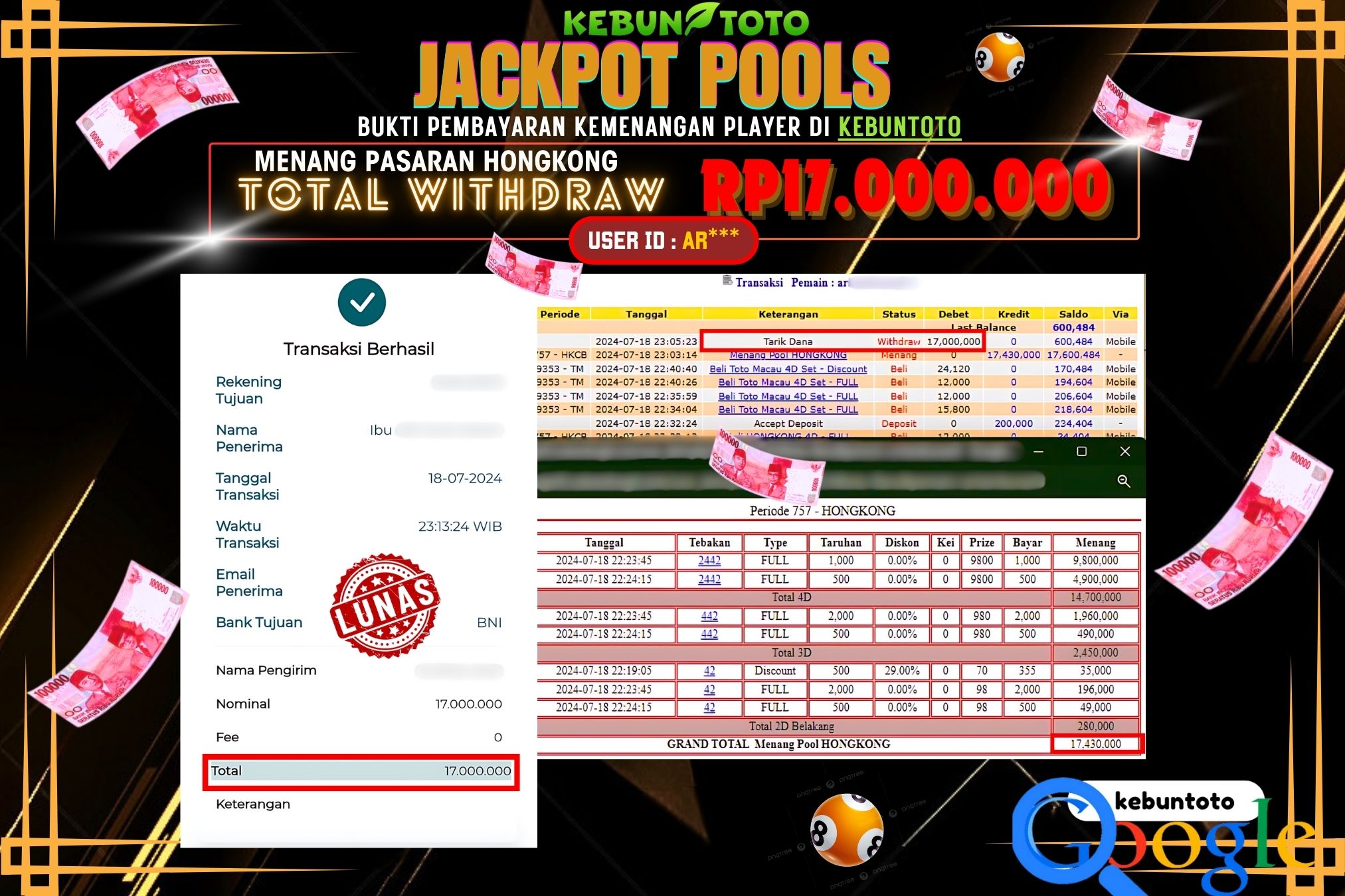 KEBUNTOTO JACKPOT TOGEL PASARAN HONGKONG Rp.17.000.000,- LUNAS