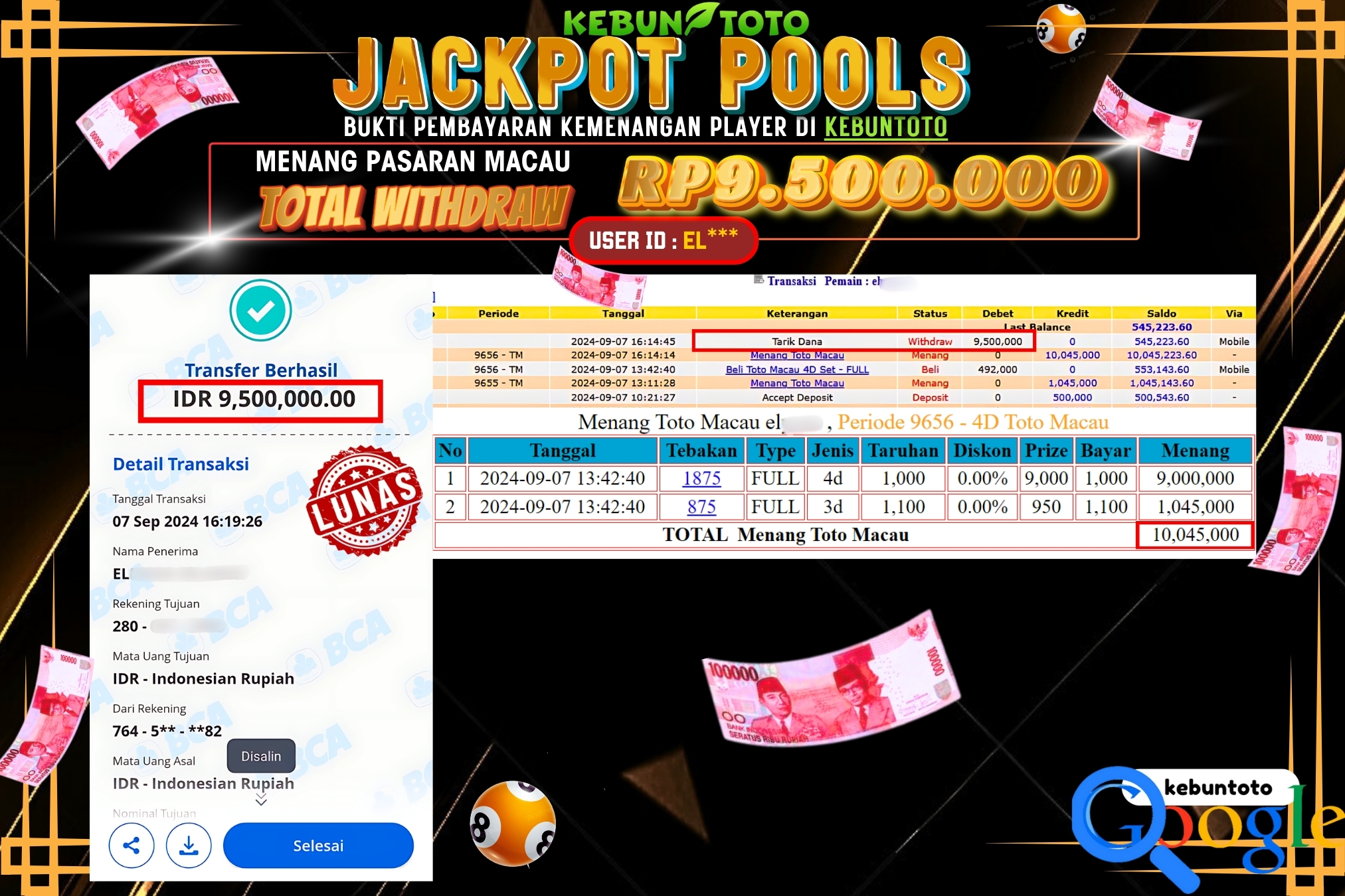KEBUNTOTO JACKPOT TOGEL PASARAN MACAU Rp.9.500.000,- LUNAS