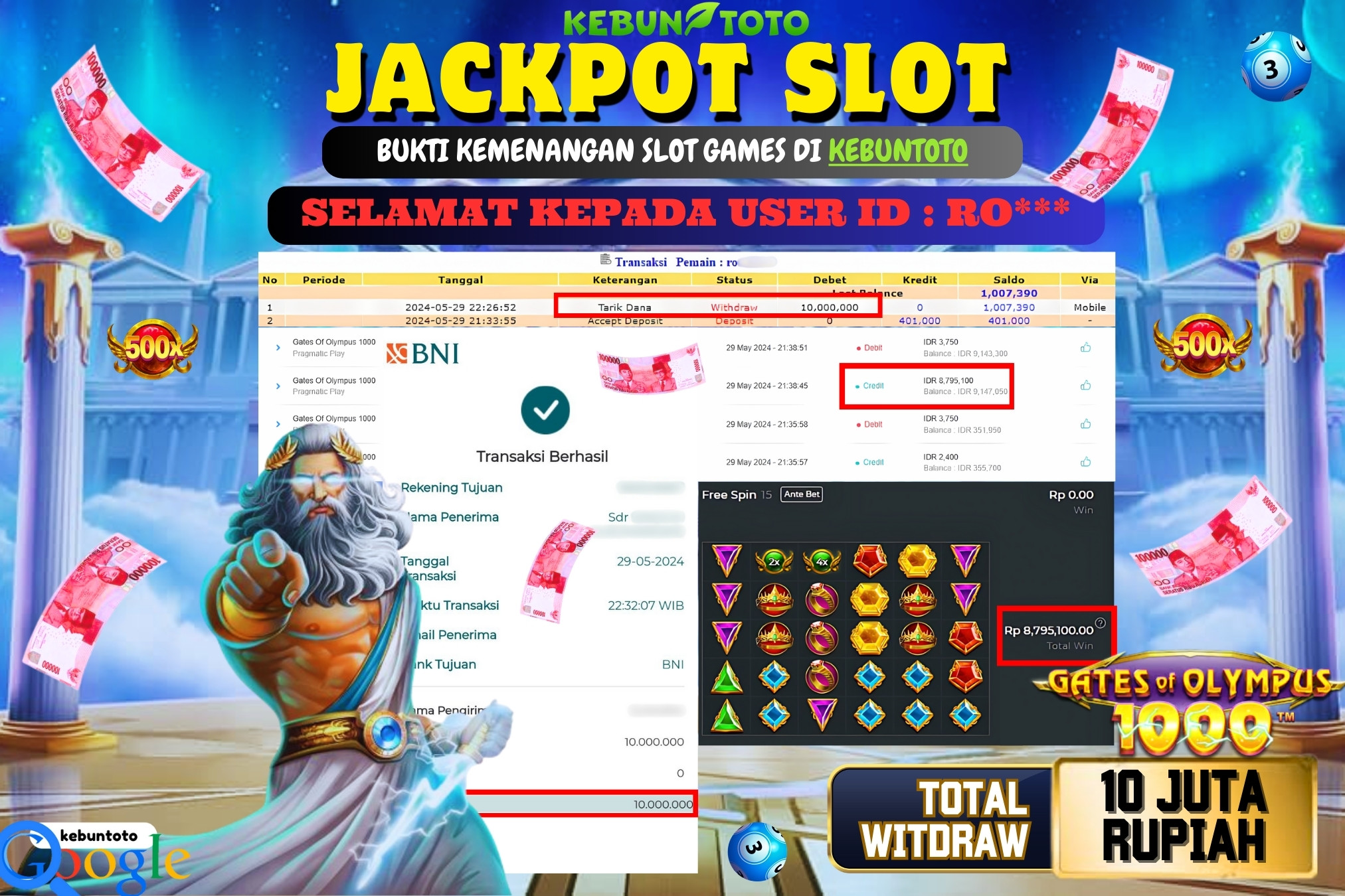 KEBUNTOTO JACKPOT SLOT GATES OF OLYMPUS 1000 Rp.10.000.000,- LUNAS