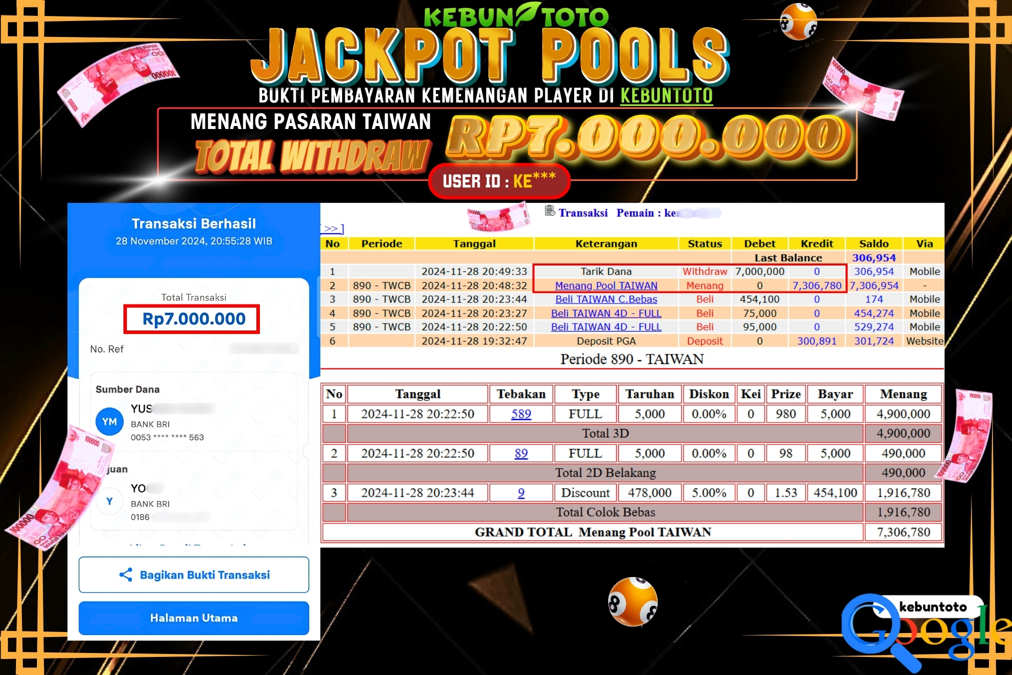 KEBUNTOTO JACKPOT TOGEL PASARAN TAIWAN Rp.7.000.000,- LUNAS