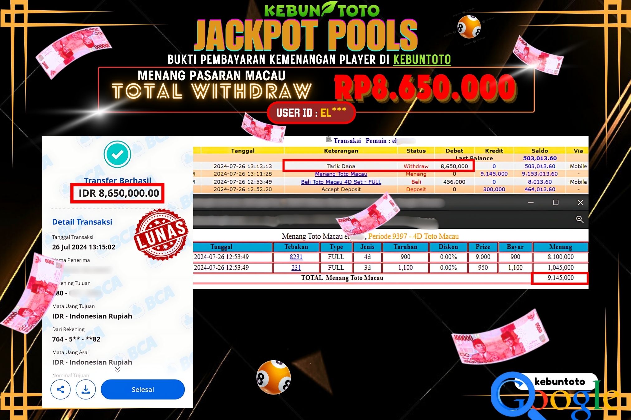 KEBUNTOTO JACKPOT TOGEL PASARAN MACAU Rp.8.650.000,- LUNAS