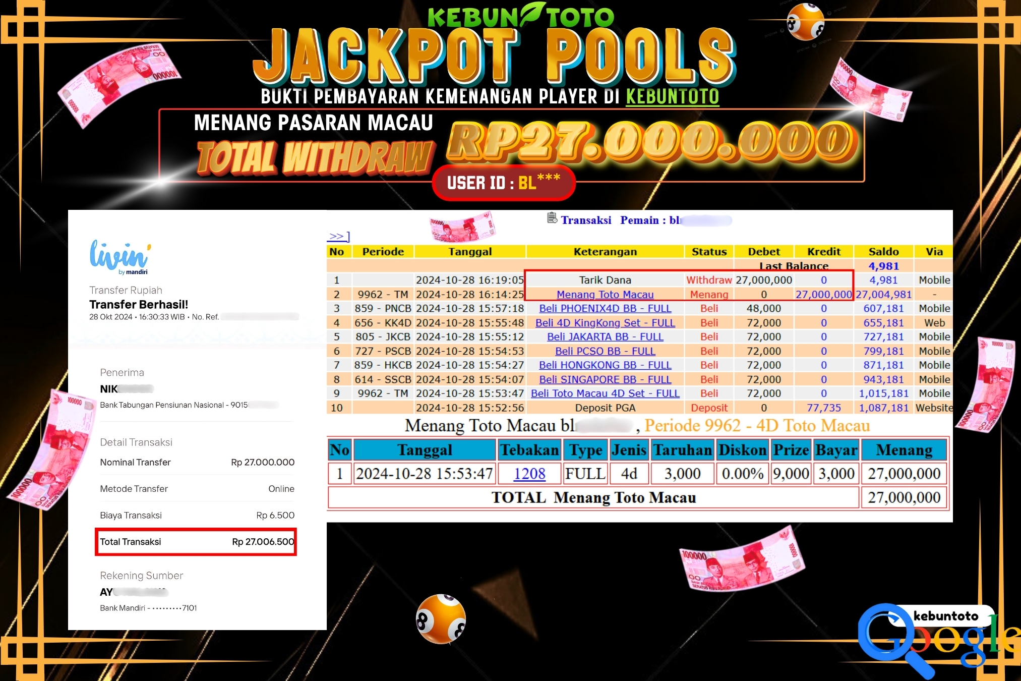 KEBUNTOTO JACKPOT TOGEL PASARAN MACAU Rp.27.000.000,- LUNAS