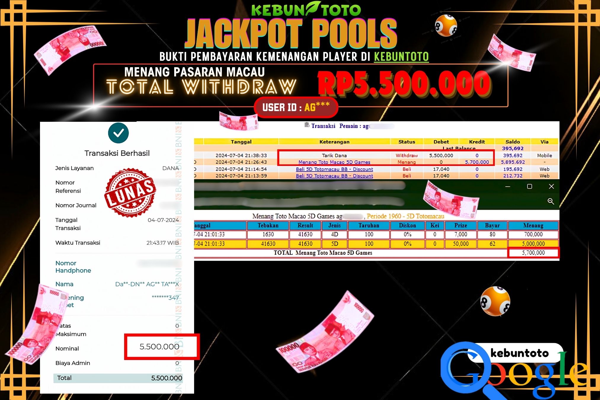 KEBUNTOTO JACKPOT TOGEL PASARAN MACAU Rp.5.500.000,- LUNAS