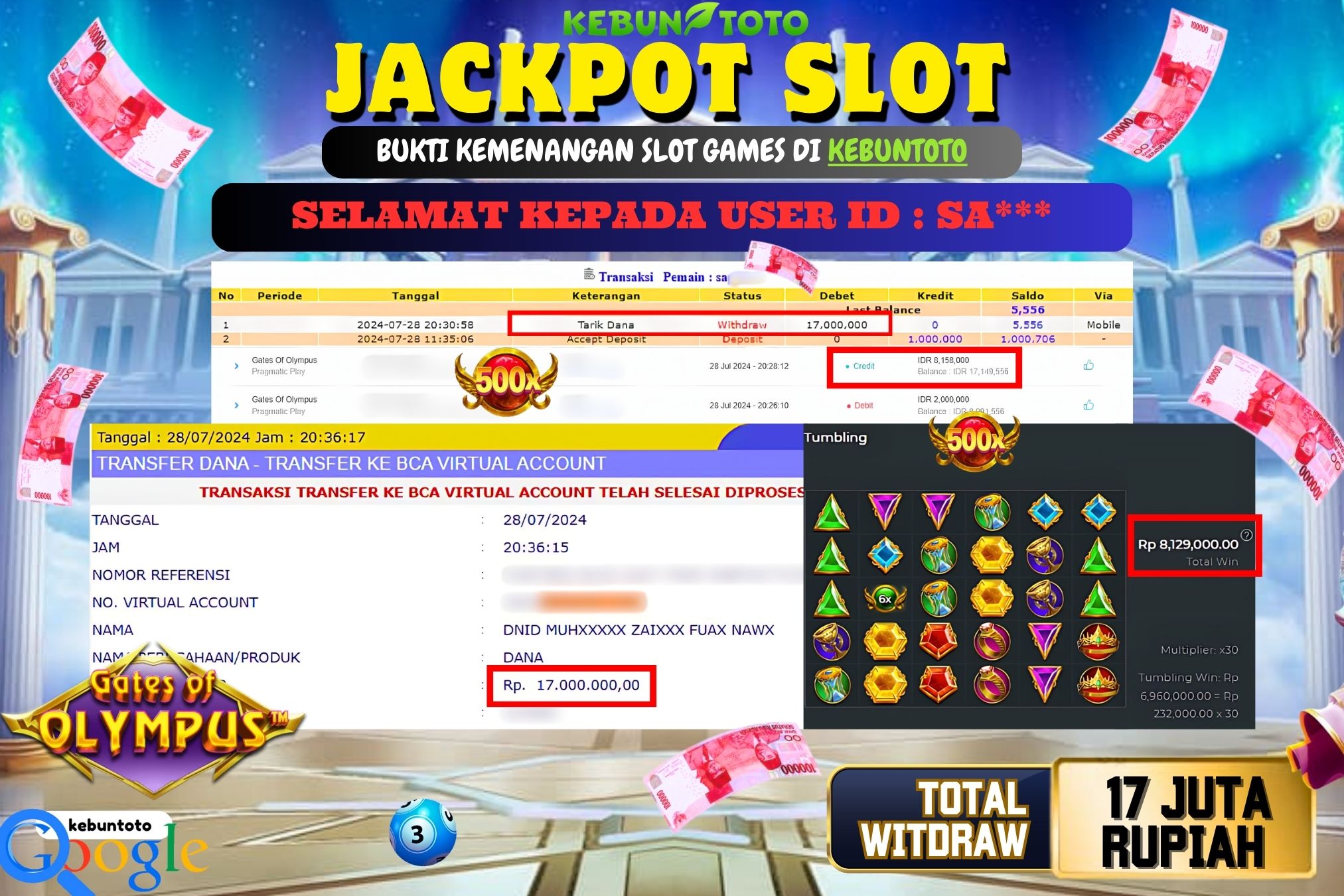 KEBUNTOTO JACKPOT SLOT GATES OF OLYMPUS Rp.17.000.000,- LUNAS