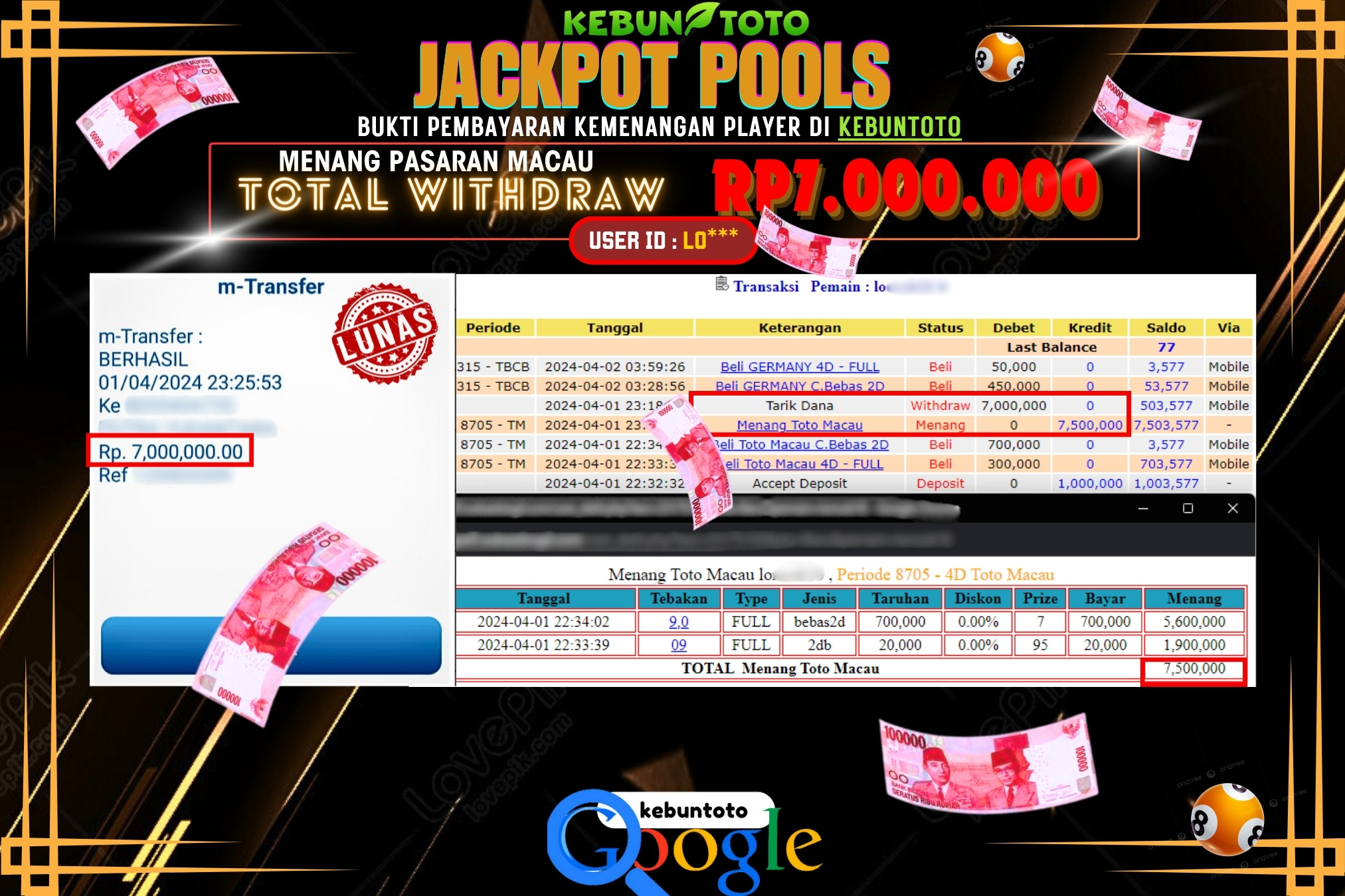 KEBUNTOTO JACKPOT TOGEL PASARAN MACAU Rp.7.000.000,- LUNAS