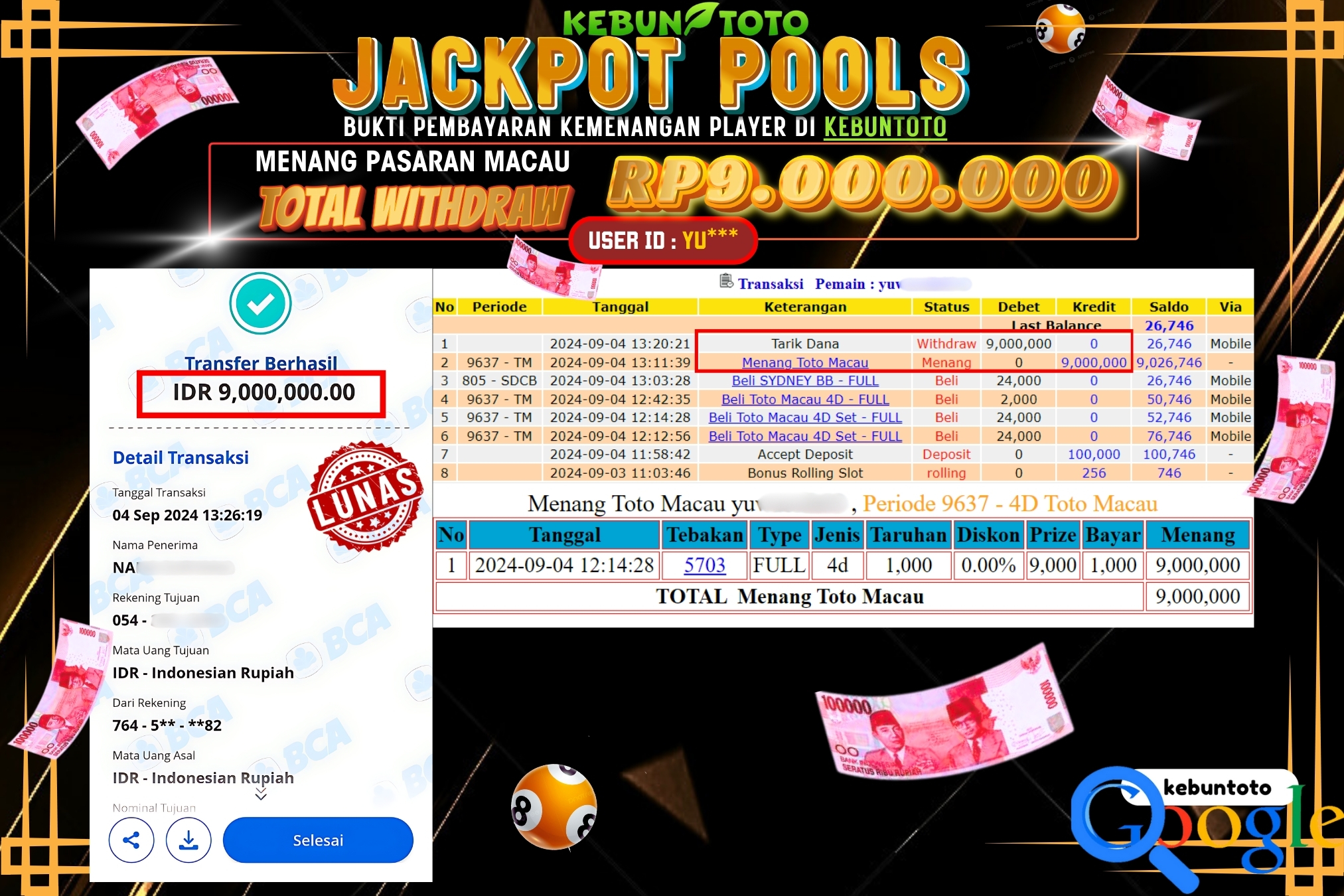 KEBUNTOTO JACKPOT TOGEL PASARAN MACAU Rp.9.000.000,- LUNAS