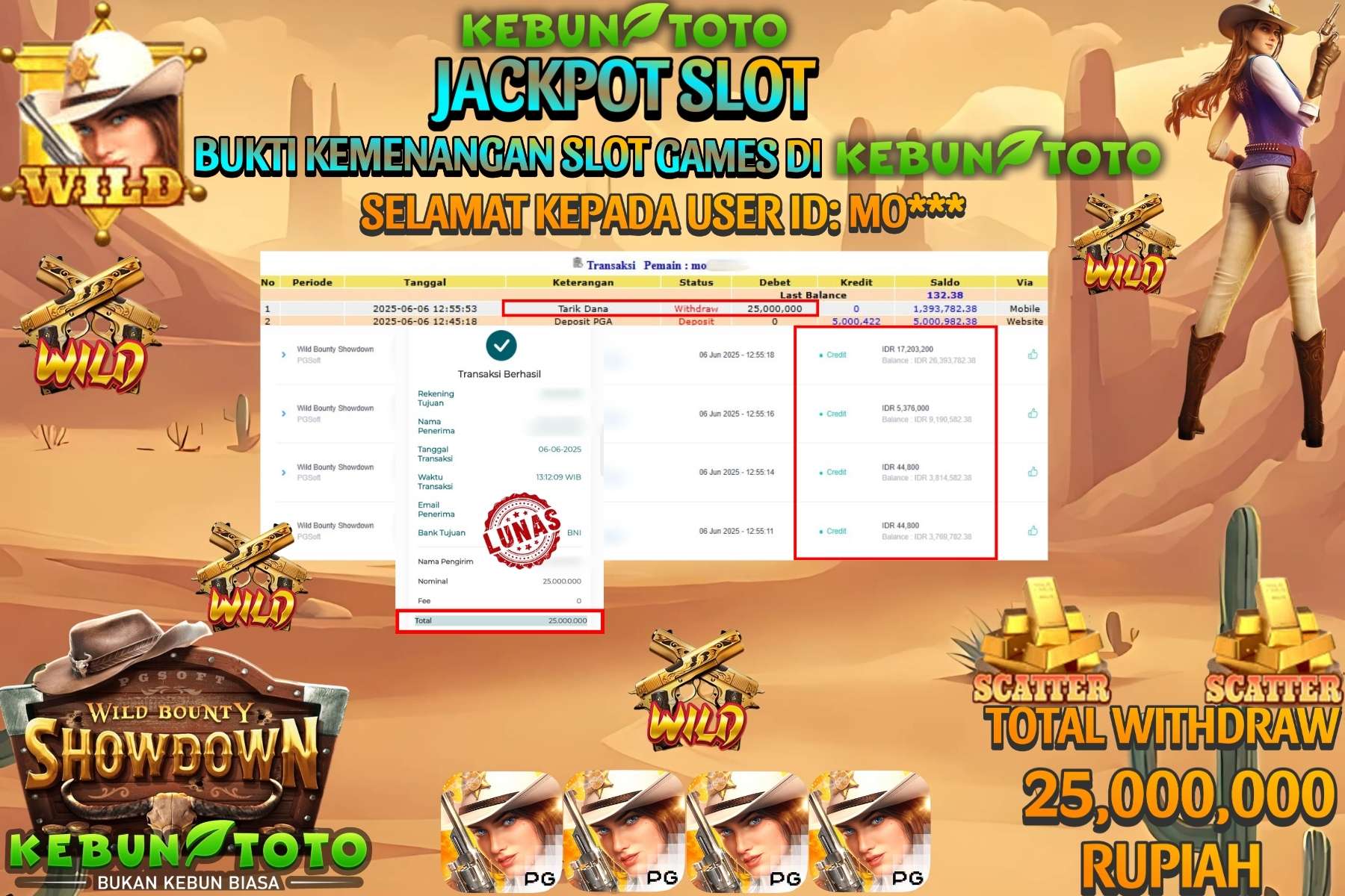 KEBUNTOTO JACKPOT SLOT WILD BOUNTY SHOWDOWN Rp 25.000.000,- LUNAS