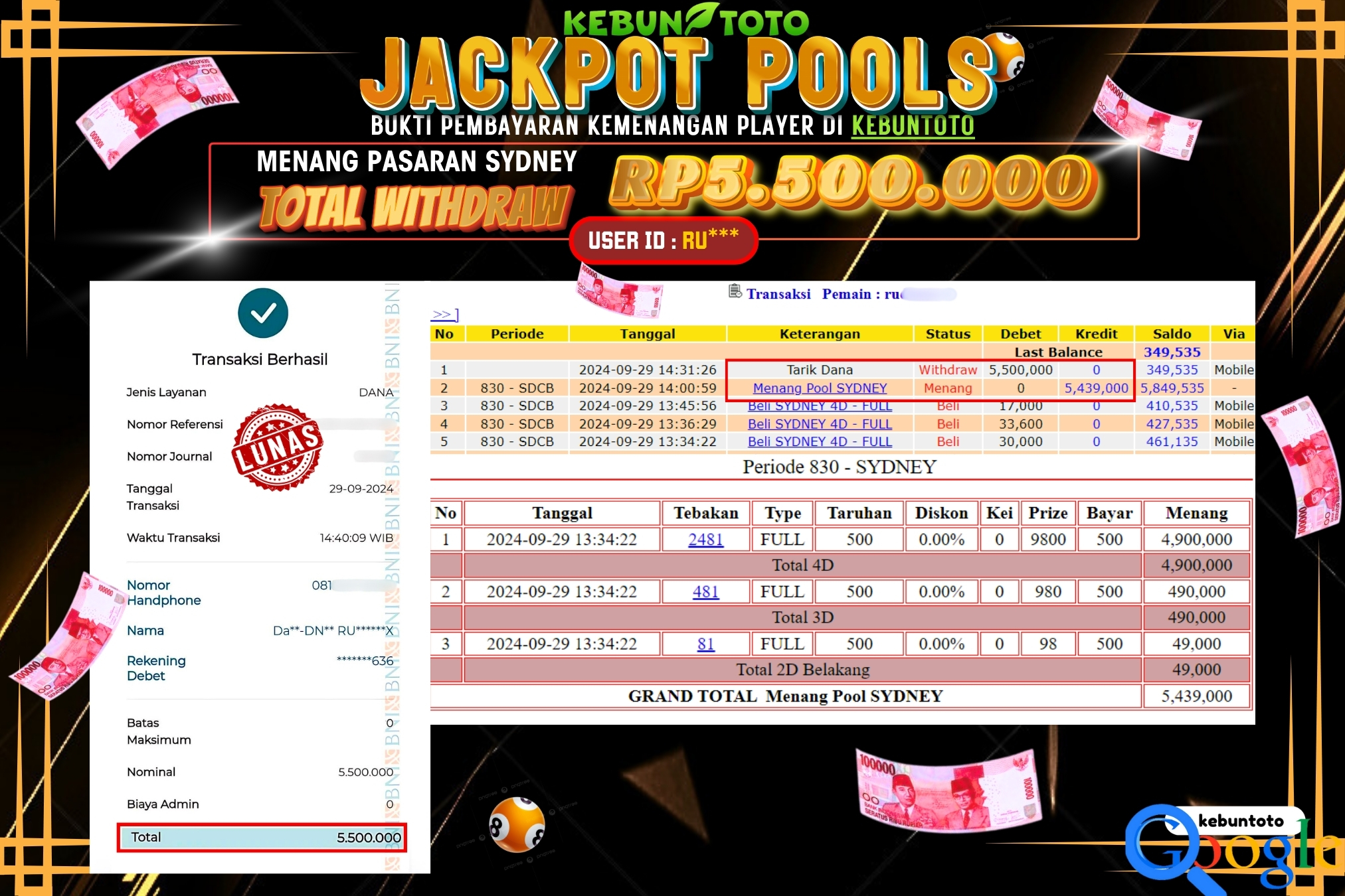 KEBUNTOTO JACKPOT TOGEL PASARAN SYDNEY Rp.5.500.000,- LUNAS