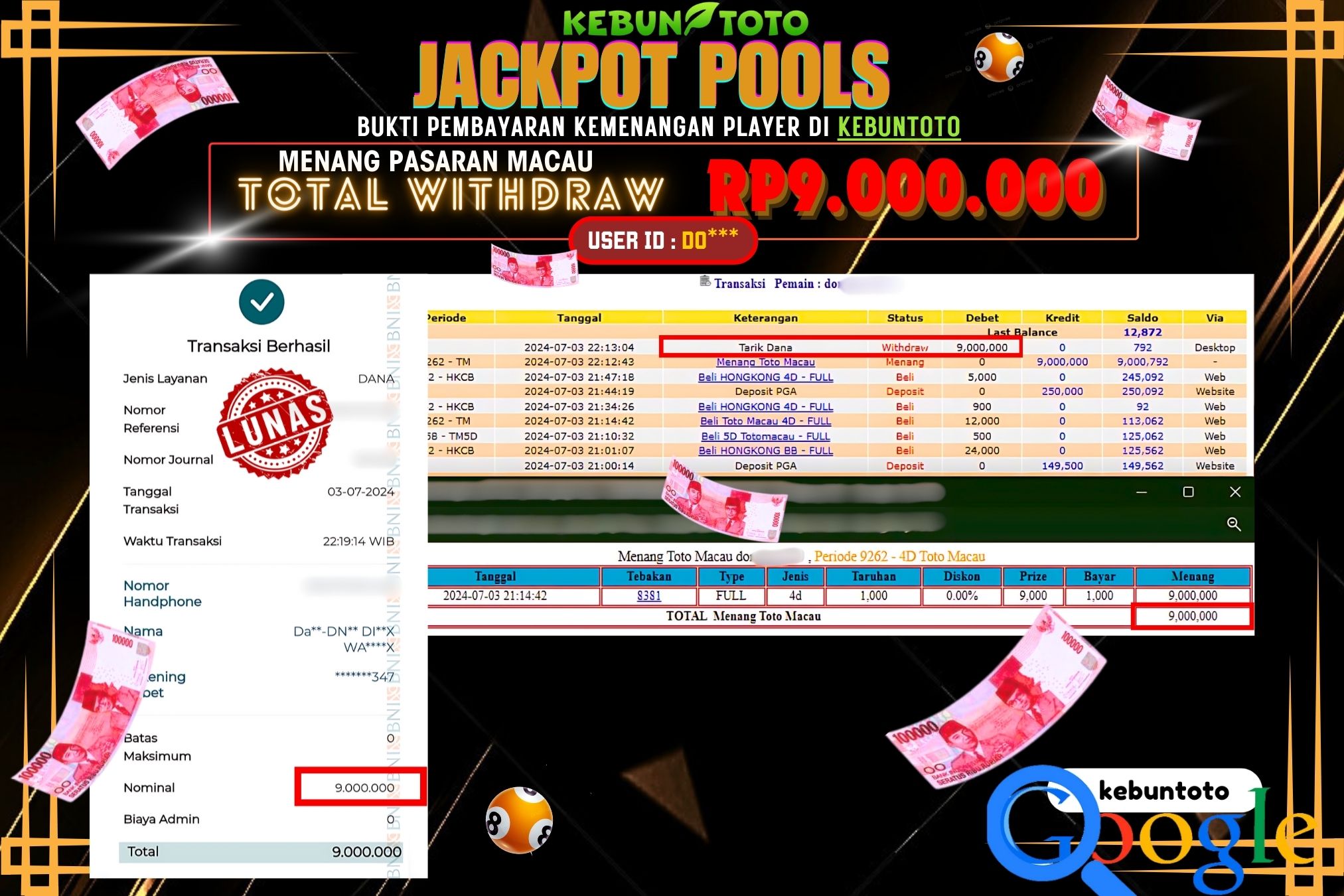 KEBUNTOTO JACKPOT TOGEL PASARAN MACAU Rp.9.000.000,- LUNAS