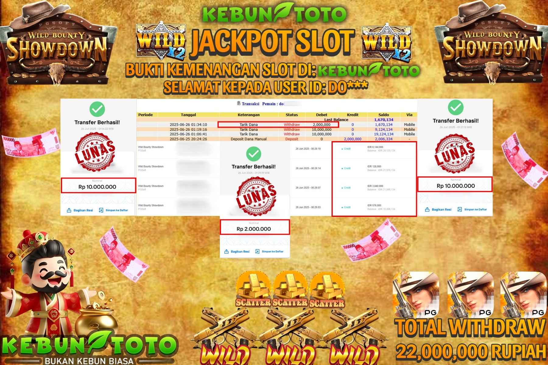 Bukti Kemenangan Rp 22.000.000 SLOT WILD BOUNTY SHOWDOWN di KEBUNTOTO!