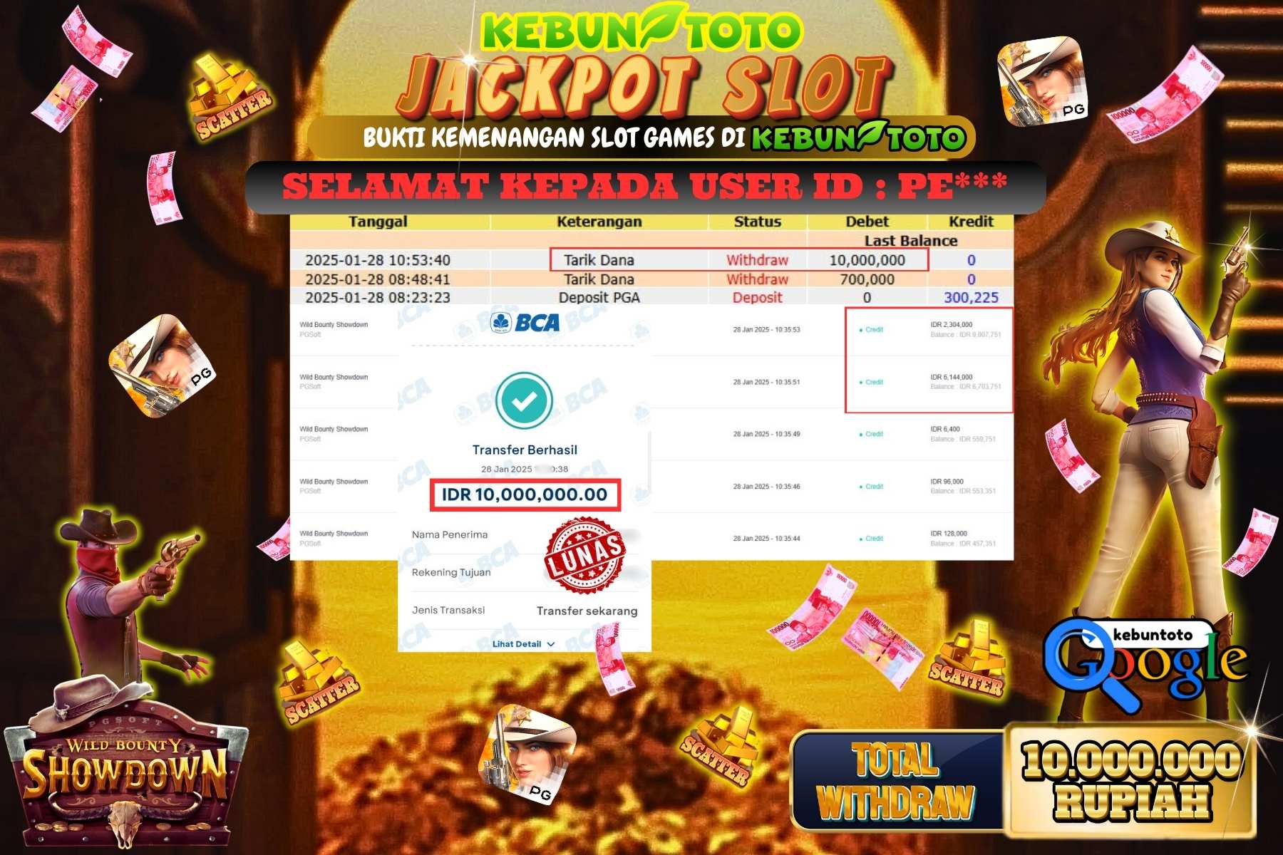 KEBUNTOTO JACKPOT SLOT WILD BOUNTY SHOWDOWN , Sebesar Rp 10.000.000,- LUNAS