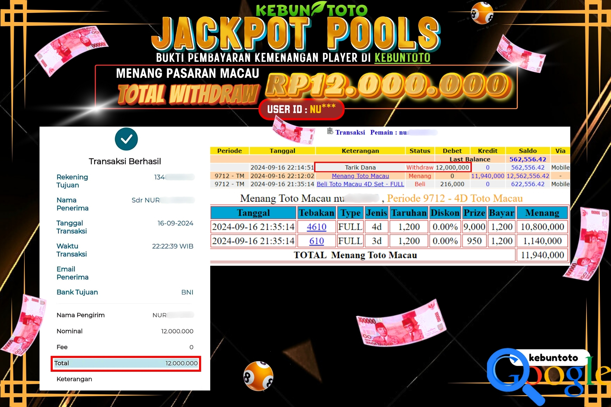 KEBUNTOTO JACKPOT TOGEL PASARAN MACAU Rp.12.000.000,- LUNAS