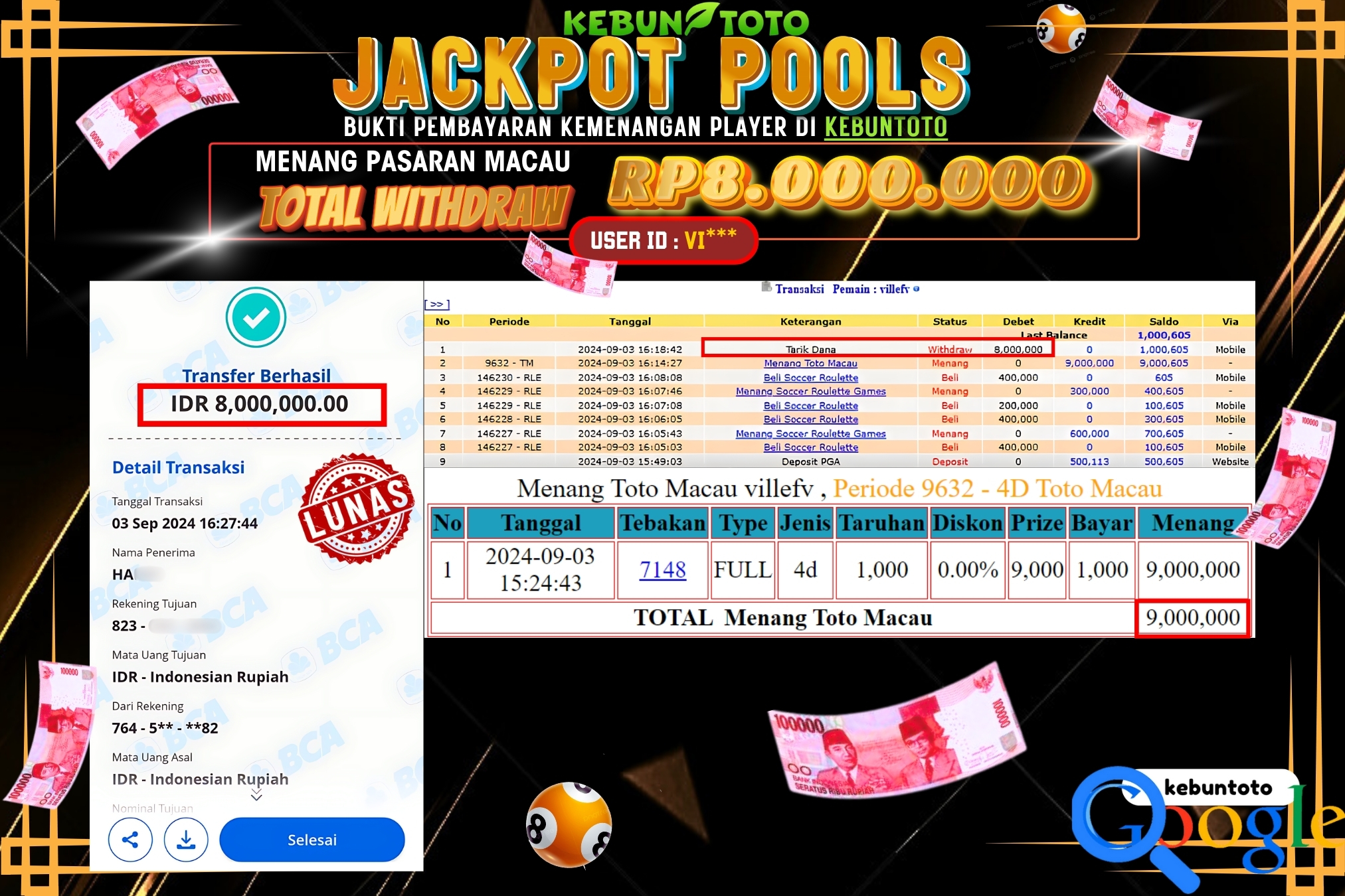 KEBUNTOTO JACKPOT TOGEL PASARAN MACAU Rp.8.000.000,- LUNAS