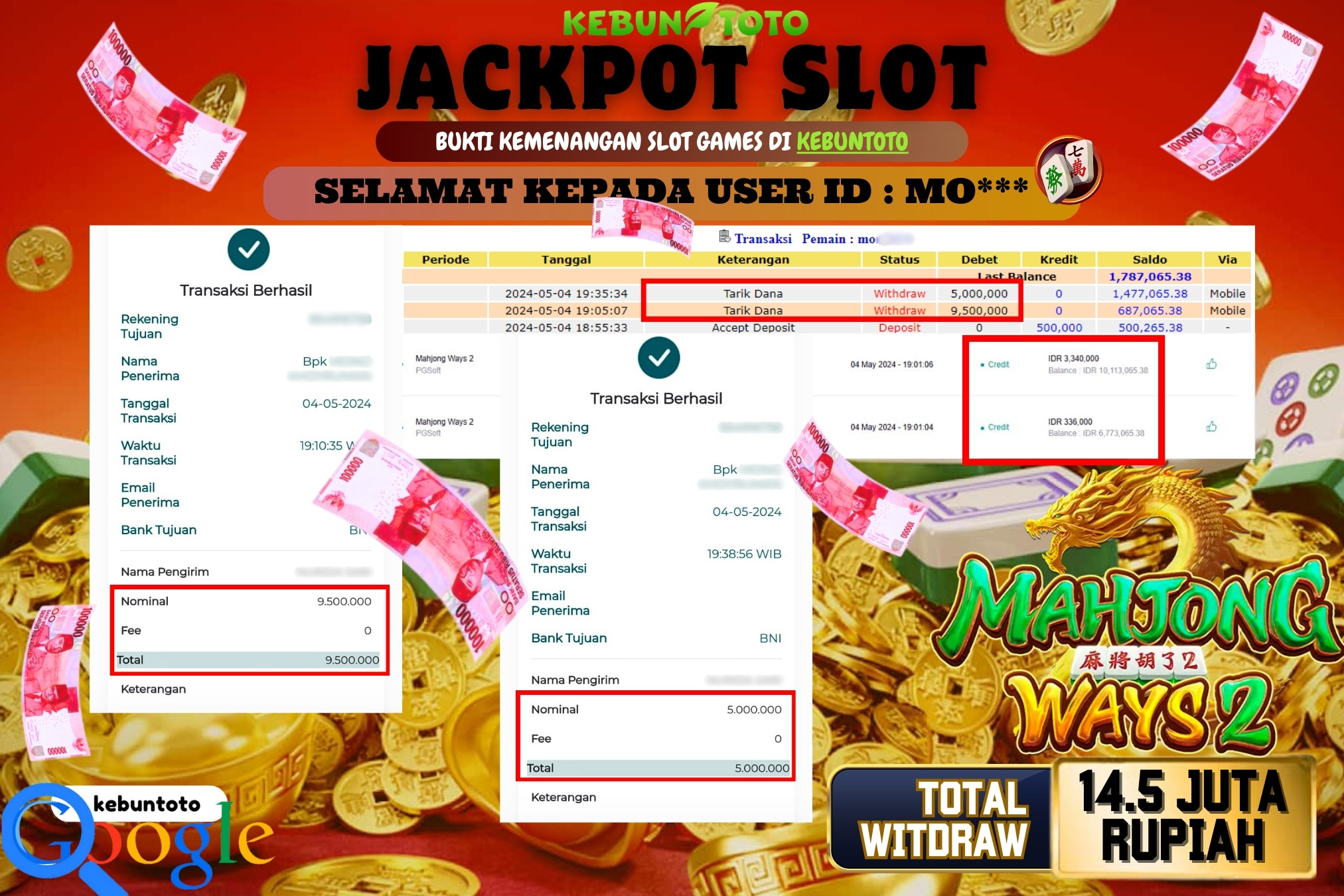 KEBUNTOTO JACKPOT SLOT MAHJONG WAYS 2 Rp.14.500.000,- LUNAS